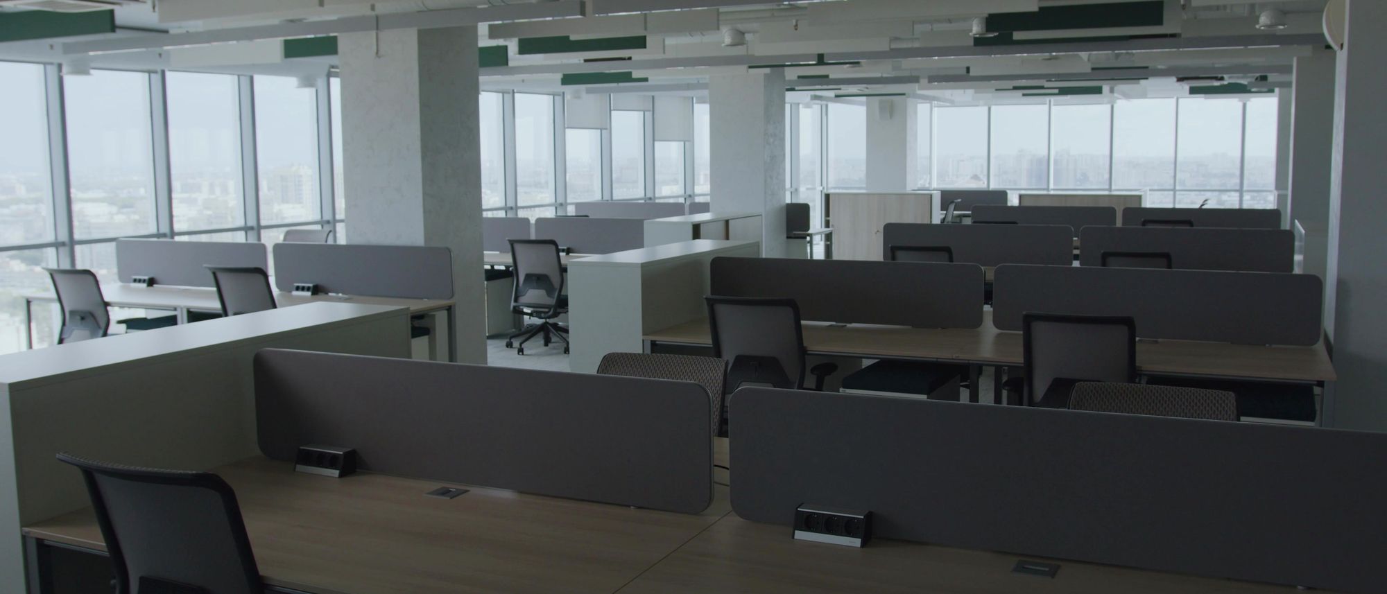 Open-plan commercial office at night